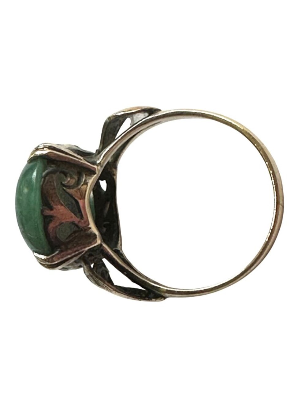 Vintage 14K Gold Ring With Green Jade Oval Cabochon Stone Size 7 - Picture 6 of 8